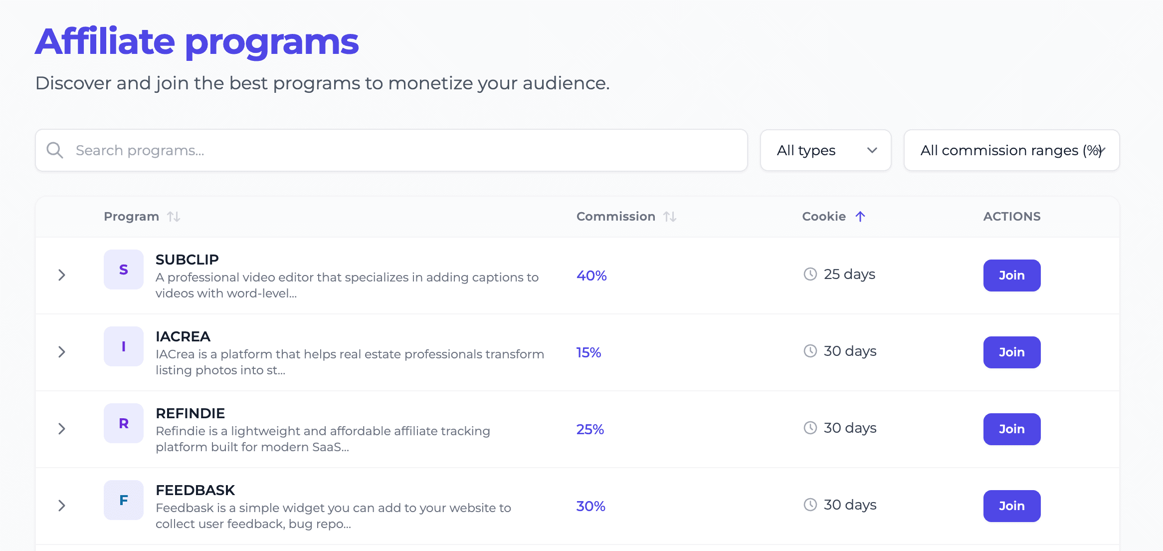 Refindie affiliate marketplace — programs directory for affiliates and SaaS brands